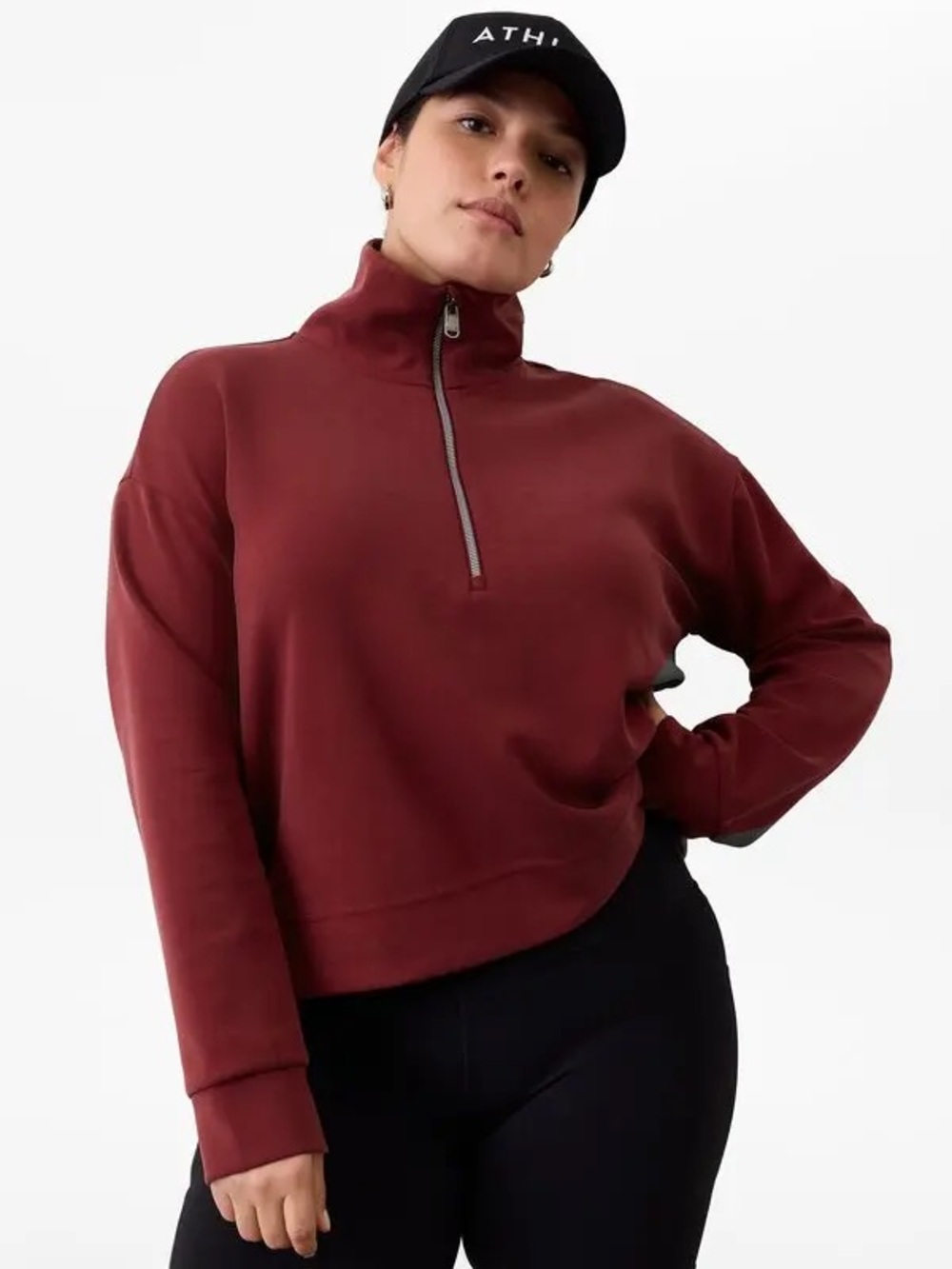 Athleta Quarter-Zip Pullover Hoodie in Deep Berry - Picture 1 of 7
